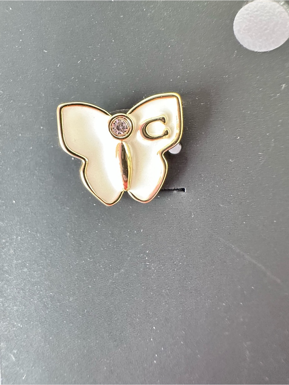 Coach Butterfly Cream Enamel Stud Earrings Goldtone with Signature C - Picture 4 of 7